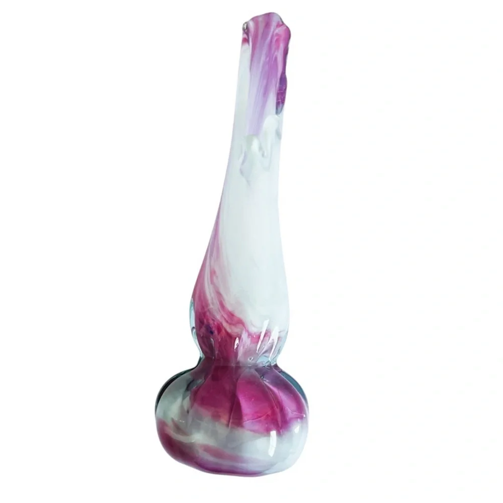 Vintage MCM Art Glass Pink White Swung Vase - Picture 8 of 8